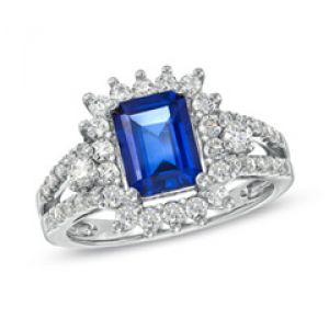 ZALES Emerald-Cut Lab-Created Blue and White Sapphire Ring in Sterling Silver.jpg